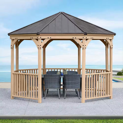 Yardistry Meridian 12 Ft. Octagon Cedar Gazebo | Aluminum Roof | 36'' Guardrail | 5-Year Warranty