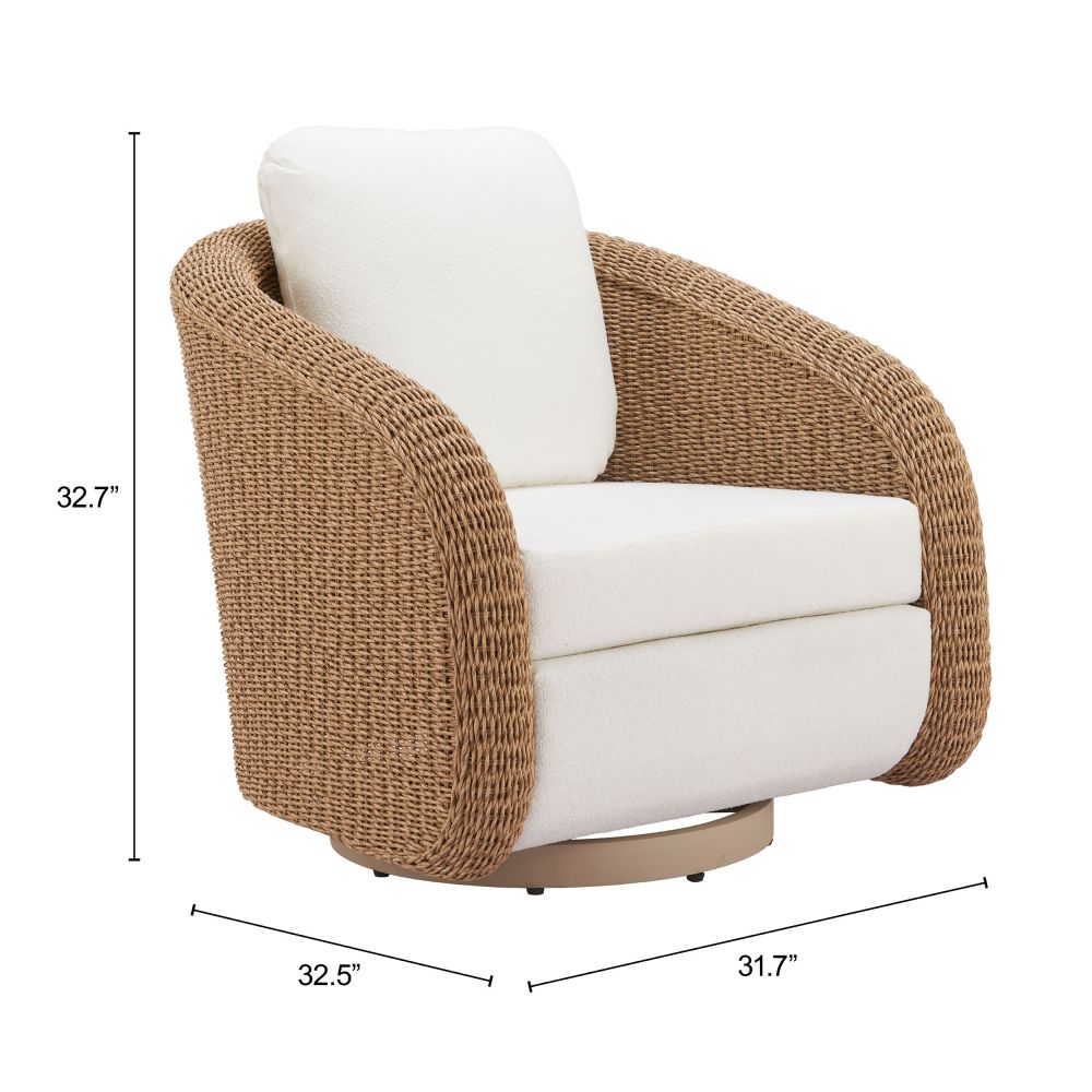 Zuo Modern Solara Swivel Outdoor Accent Chair | Olefin Fabric & Rattan | Ivory