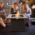 35'' Propane Fire Pit Dining Table | 50,000 BTU | PE Rattan with Lava Rocks & Cover