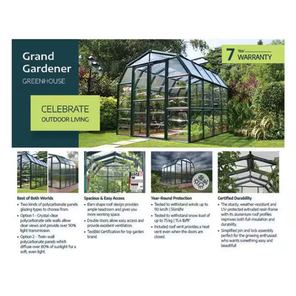 Grand Gardener 8 Ft. X 8 Ft. Green/Clear Polycarbonate DIY Greenhouse Kit