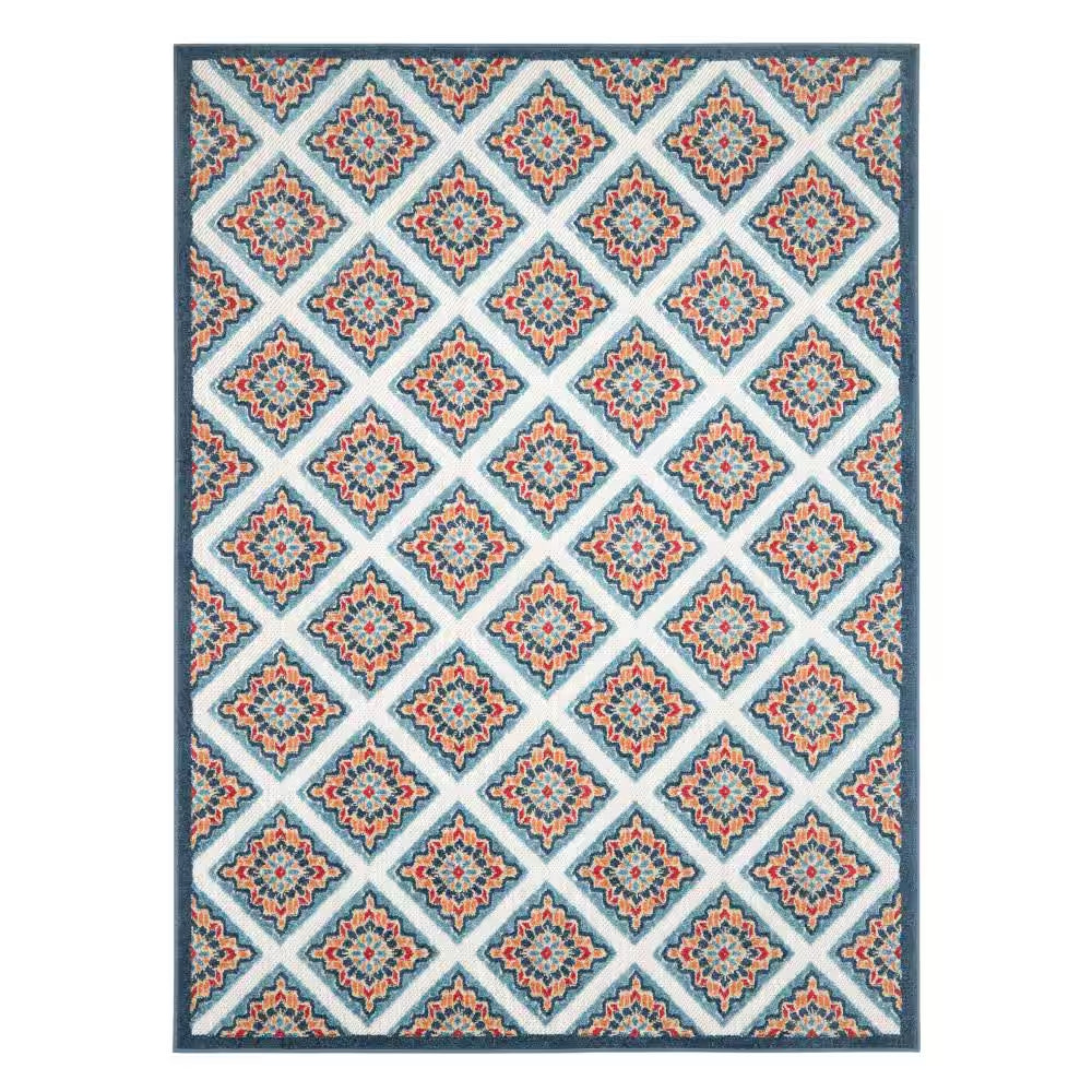 Brooks Retro Red/Multicolor 8 Ft. X 10 Ft. Geometric Indoor/Outdoor Patio Area Rug