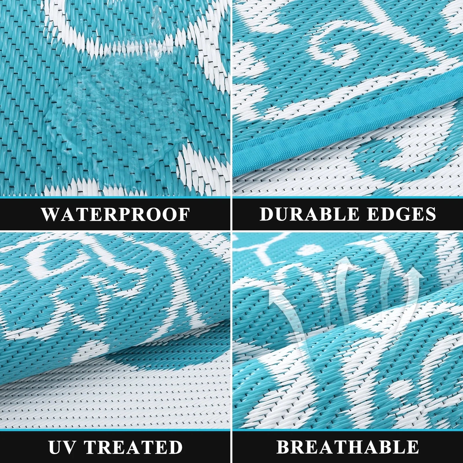 6'X9' Outdoor Rug, Patio Rug Waterproof RV Outdoor Rug Camping Rugs Reversible Plastic Mat for Camping, Balcony Apartment, Patio, Porch, Picnic, Beach, Teal