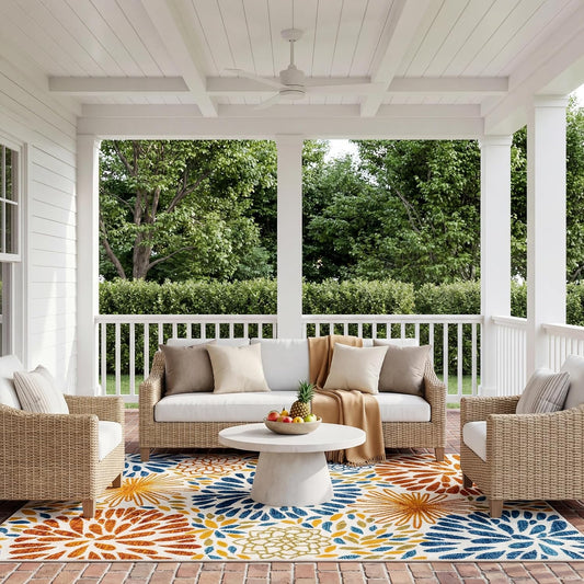 Monique Blue/Multicolor, 5' X 8', Floral, Soft and Textured, High Traffic, Stain Resistant, Easy Clean, Durable Area Rug for Indoor/Outdoor Patio, Deck, Porch, Garden, Courtyard