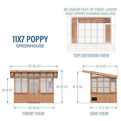 Poppy 11 Ft. W X 7 Ft. D X 8 Ft. H Cedar Wood and Polycarbonate Light Brown Walk-In Outdoor Greenhouse Kit