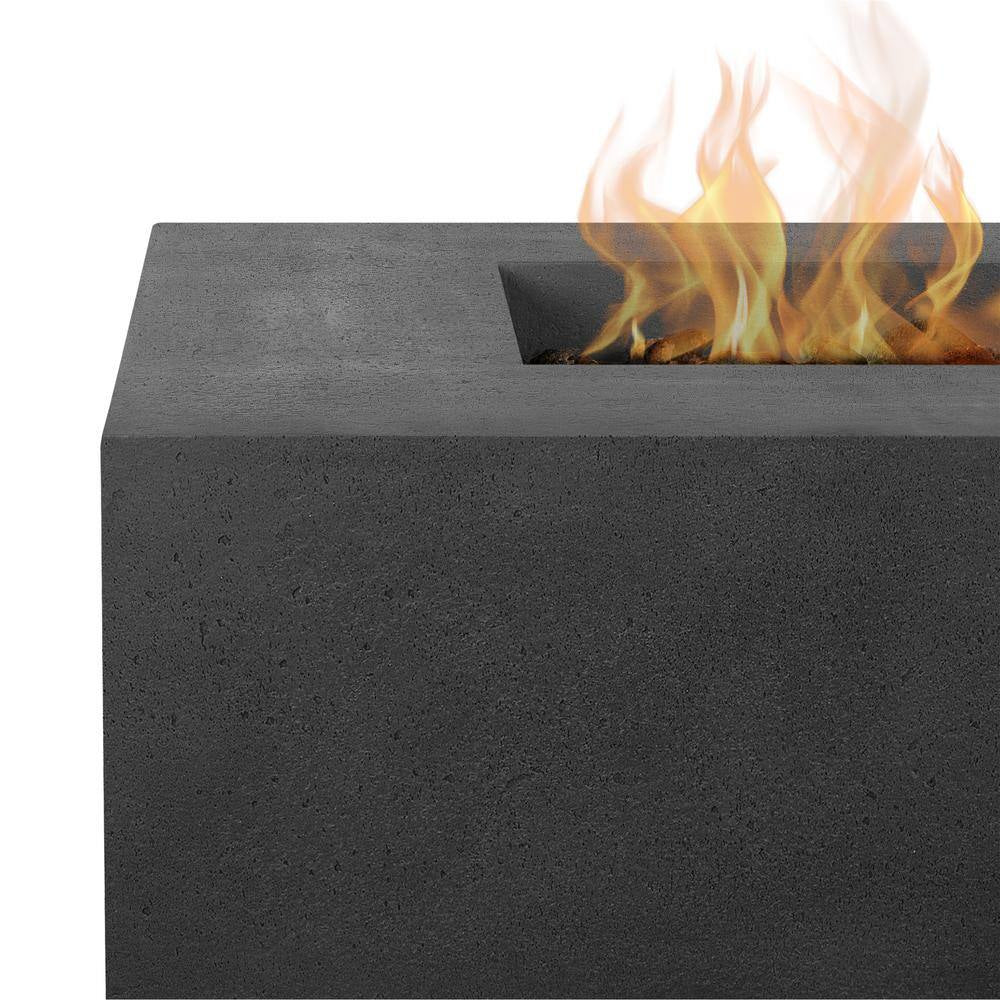 Brookhurst 42 In. L X 12 In. H Outdoor GFRC Liquid Propane Fire Pit in Carbon with Lava Rocks