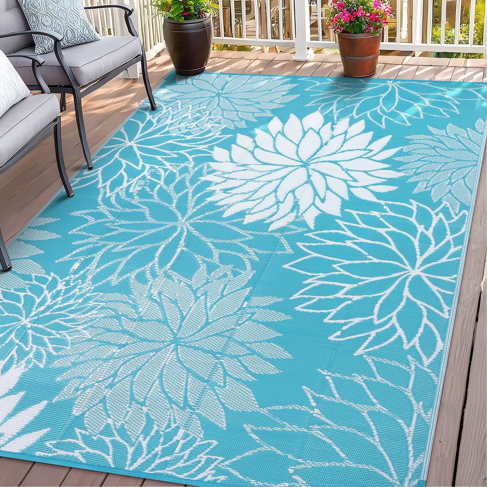 Outdoor Rugs for Patios 6'X9' Waterproof Patio Mat Plastic Straw Rug Reversible RV Camping Tent Rug outside Area Rug for RV, Patios,Deck, Beach,Balcony, Camping