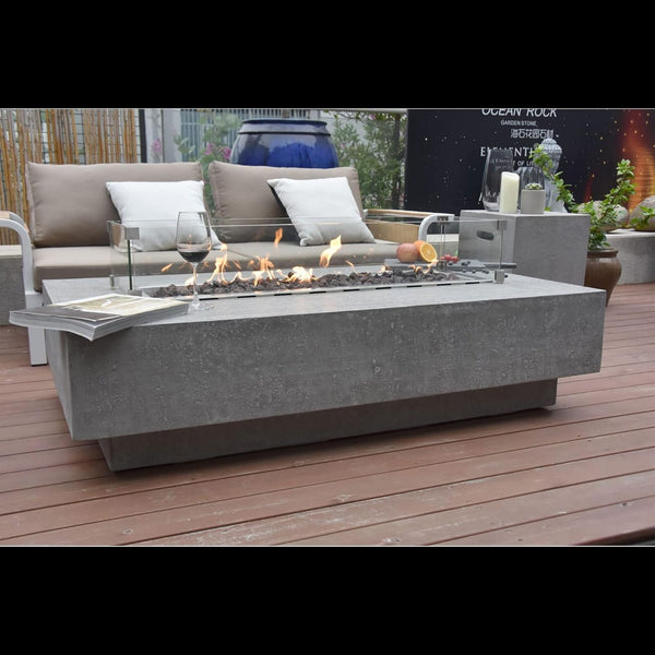 Hampton 56'' x 32'' Cast Concrete Fire Pit Table | 45,000 BTU | Propane | Lava Rocks & Cover