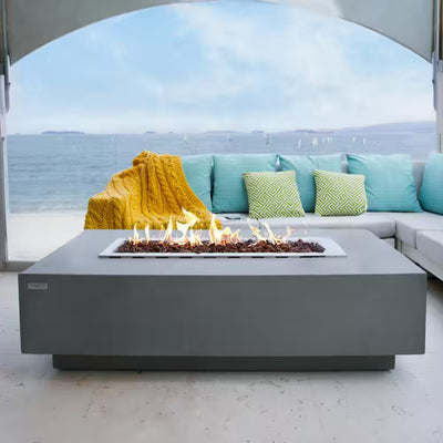 Granville 60'' x 27'' Rectangular Concrete Propane Fire Table | Stainless Burner | Lava Rocks & Cover