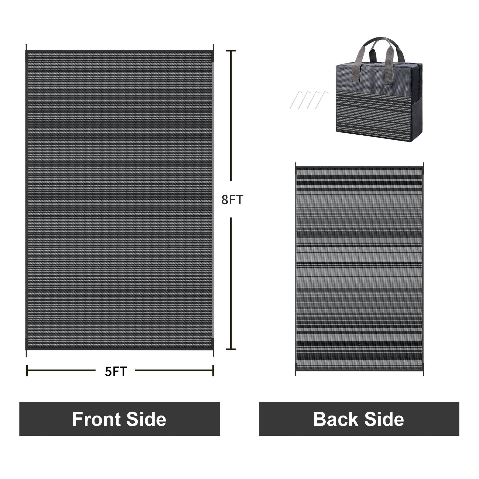 5'X 8' Outdoor Waterproof Rug Camping Mat Patio Carpet,Black&Gray