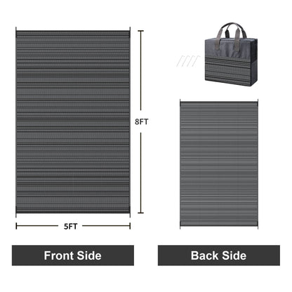 5'X 8' Outdoor Waterproof Rug Camping Mat Patio Carpet,Black&Gray