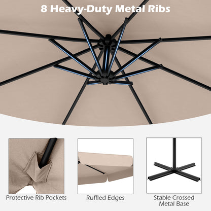 10 Feet Patio Cantilever Umbrella with Cover Tilt Adjustment and Ruffled Edge