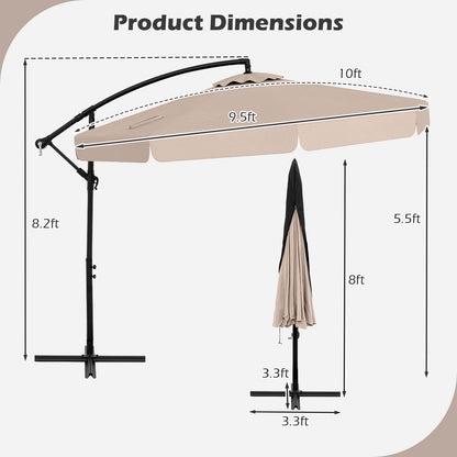 10 Feet Patio Cantilever Umbrella with Cover Tilt Adjustment and Ruffled Edge