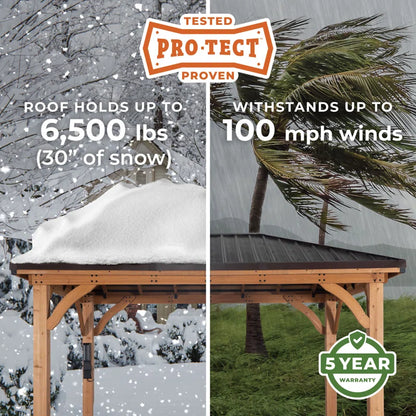 Barrington 12' X 10' Cedar Wood Outdoor Patio Gazebo with Hardtop Galvanized Steel Hip Roof and Powerport