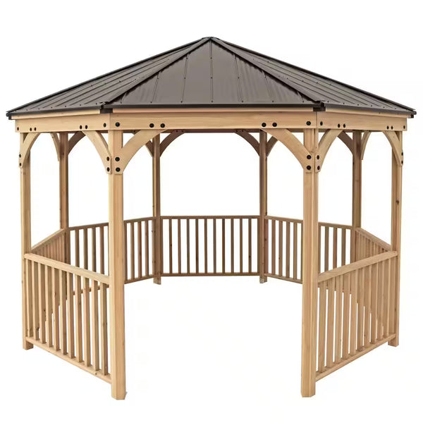 Yardistry Meridian 12 Ft. Octagon Cedar Gazebo | Aluminum Roof | 36'' Guardrail | 5-Year Warranty