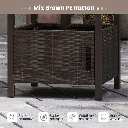 All-Weather PE Wicker Outdoor Side Table with Umbrella Hole — Brown