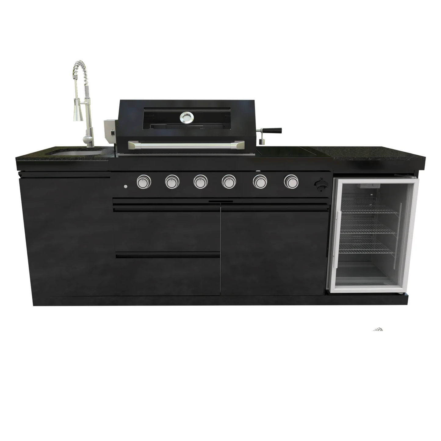 Daheat 85" Outdoor Kitchen Island | 72,000 BTU 4-Burner Grill, Sink, Wine Cooler, Refrigerator & Black Granite Countertops