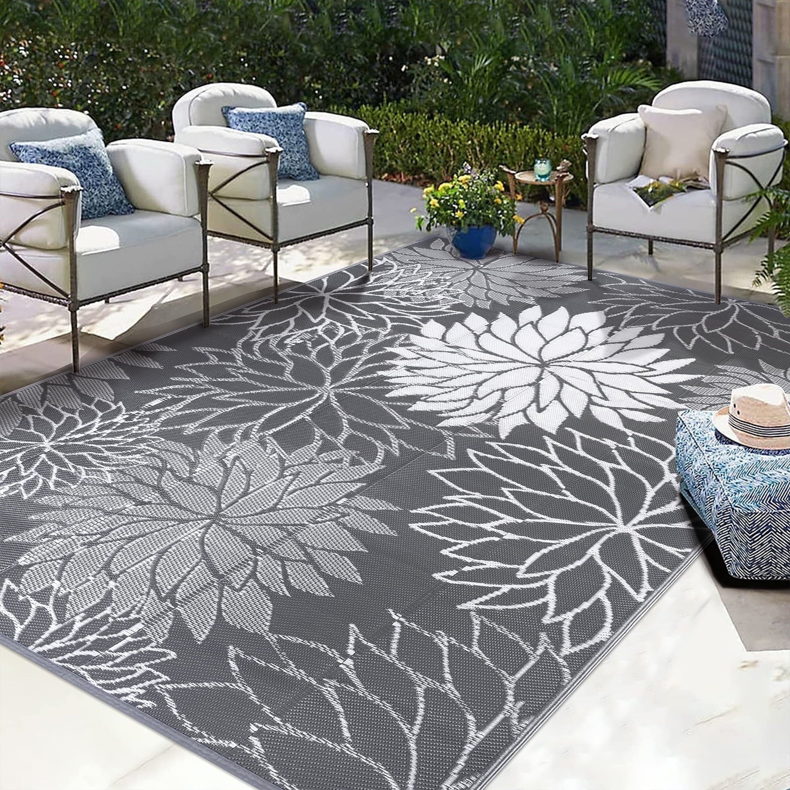 Outdoor Rugs for Patios Clearance 9'X12' Waterproof Patio Mat Plastic Straw Rug Reversible RV Camping Tent Rug outside Area Rug for RV, Patios,Deck, Beach,Balcony, Camping