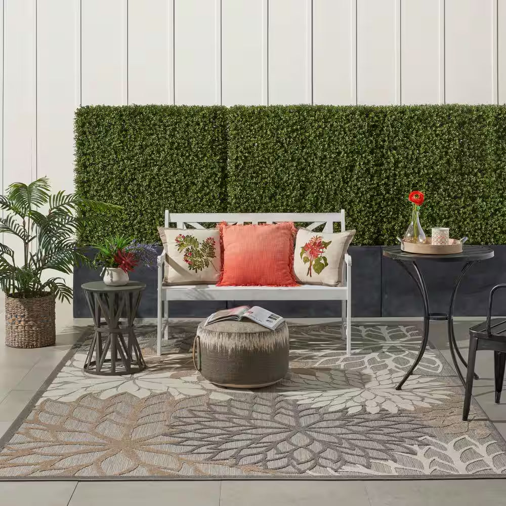 Aloha Natural 10 Ft. X 13 Ft. Floral Modern Indoor/Outdoor Patio Area Rug