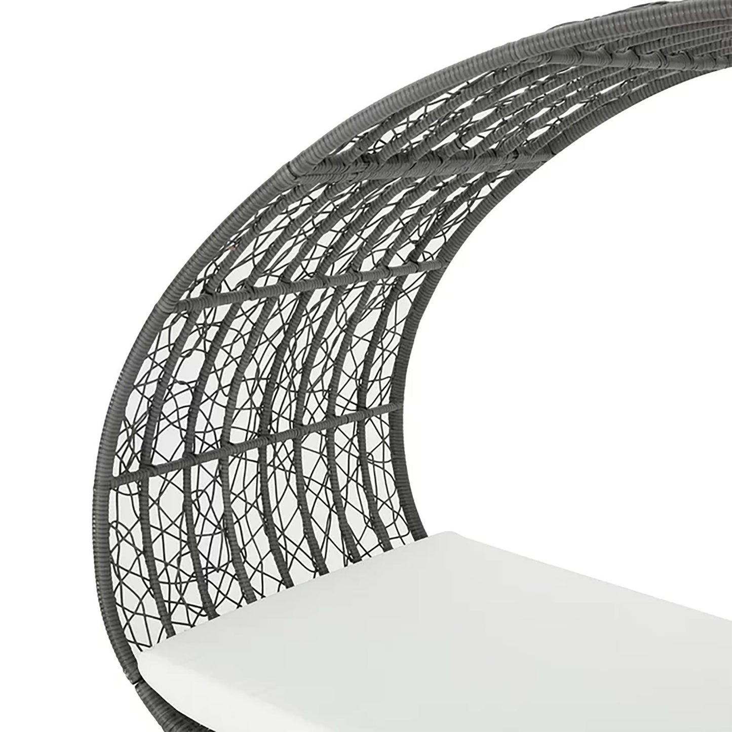 Close-up of a wicker chair with a white cushion on a white background