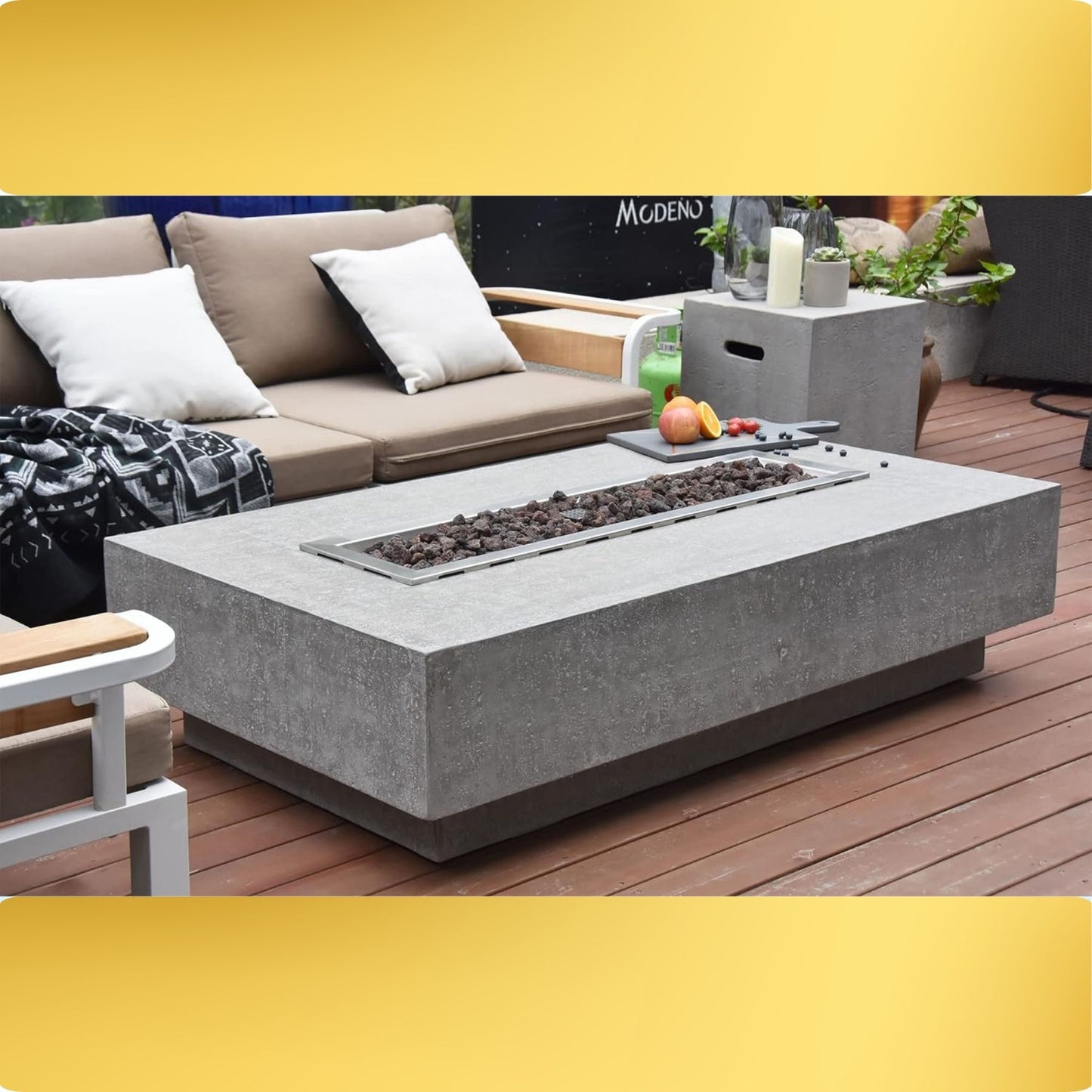 Hampton 56'' x 32'' Cast Concrete Fire Pit Table | 45,000 BTU | Propane | Lava Rocks & Cover
