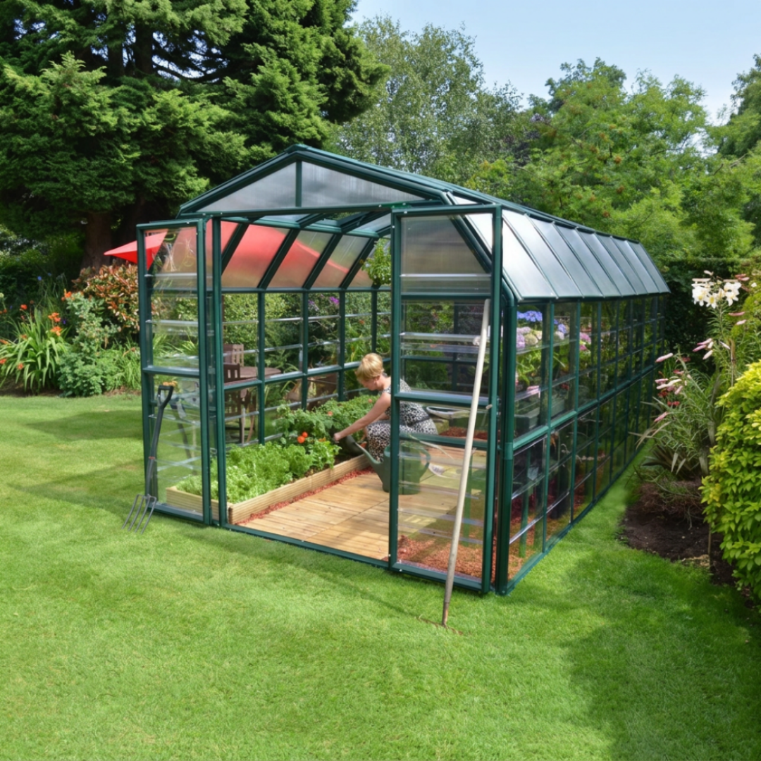 Grand Gardener 8' x 16' Green/Clear Polycarbonate DIY Greenhouse Kit