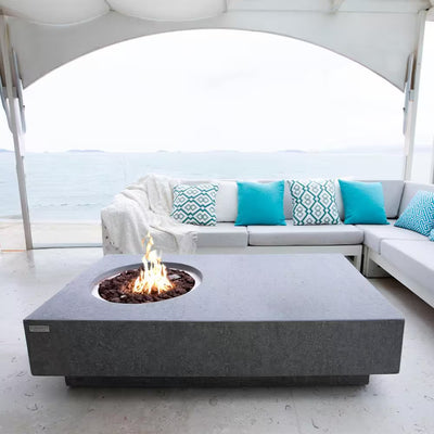 Metropolis 56" x 32" Rectangular Concrete Propane Fire Table | Stainless Burner | Lava Rocks & Cover