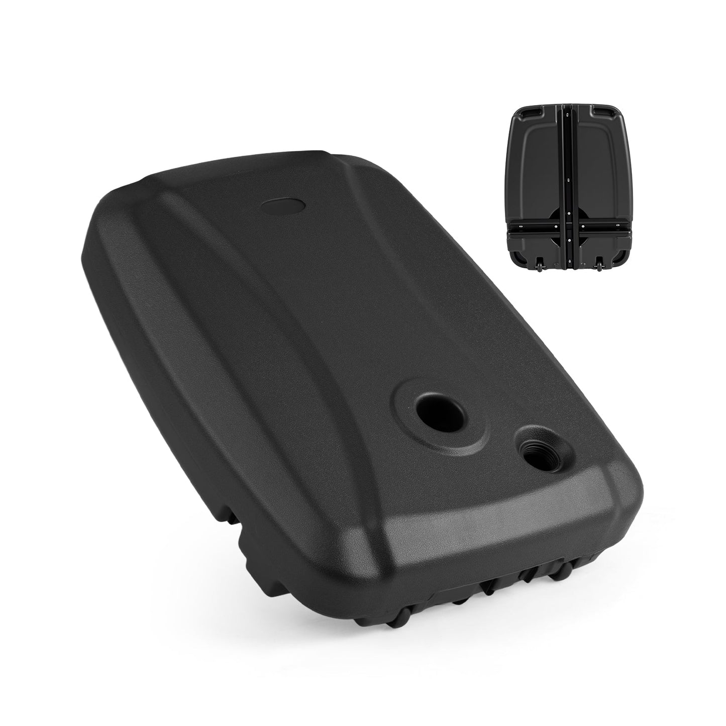 Black plastic component on a white background