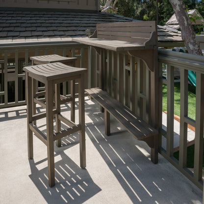 NIKKI CASA 3-Piece Outdoor Balcony Bar Set | Gray Acacia Wood | Table & 2 Stools | Seats 2