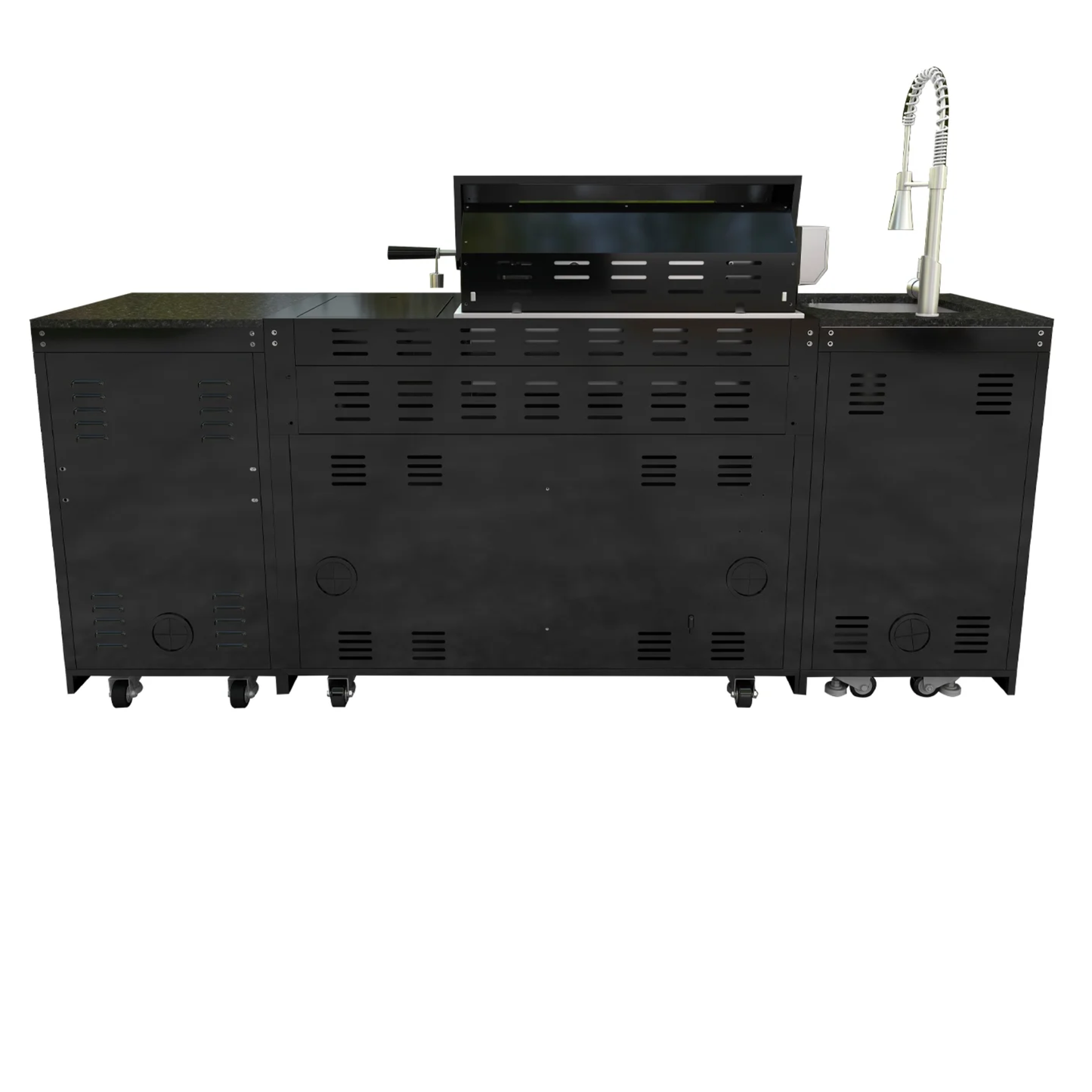 Daheat 85" Outdoor Kitchen Island | 72,000 BTU 4-Burner Grill, Sink, Wine Cooler, Refrigerator & Black Granite Countertops