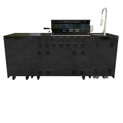 Daheat 85" Outdoor Kitchen Island | 72,000 BTU 4-Burner Grill, Sink, Wine Cooler, Refrigerator & Black Granite Countertops