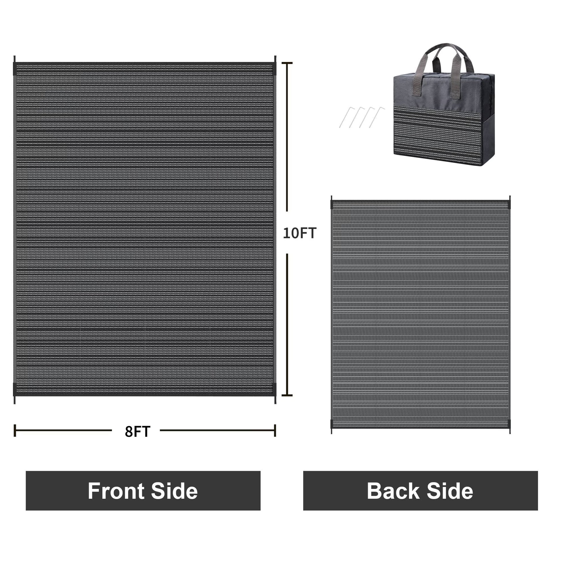 8'X 10' Outdoor Waterproof Rug Camping Mat Patio Carpet,Black&Gray