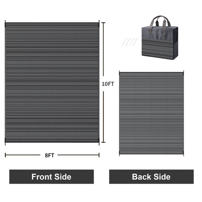 8'X 10' Outdoor Waterproof Rug Camping Mat Patio Carpet,Black&Gray