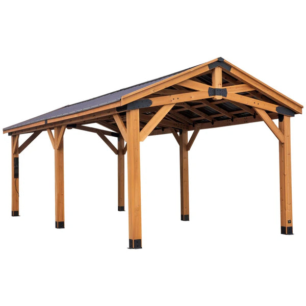 Backyard Discovery Norwood Gazebo | 24' x 12' Cedar Hardtop Patio Gazebo with Steel Roof & PowerPort