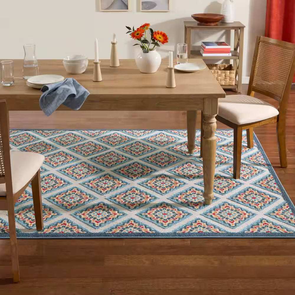 Brooks Retro Red/Multicolor 8 Ft. X 10 Ft. Geometric Indoor/Outdoor Patio Area Rug