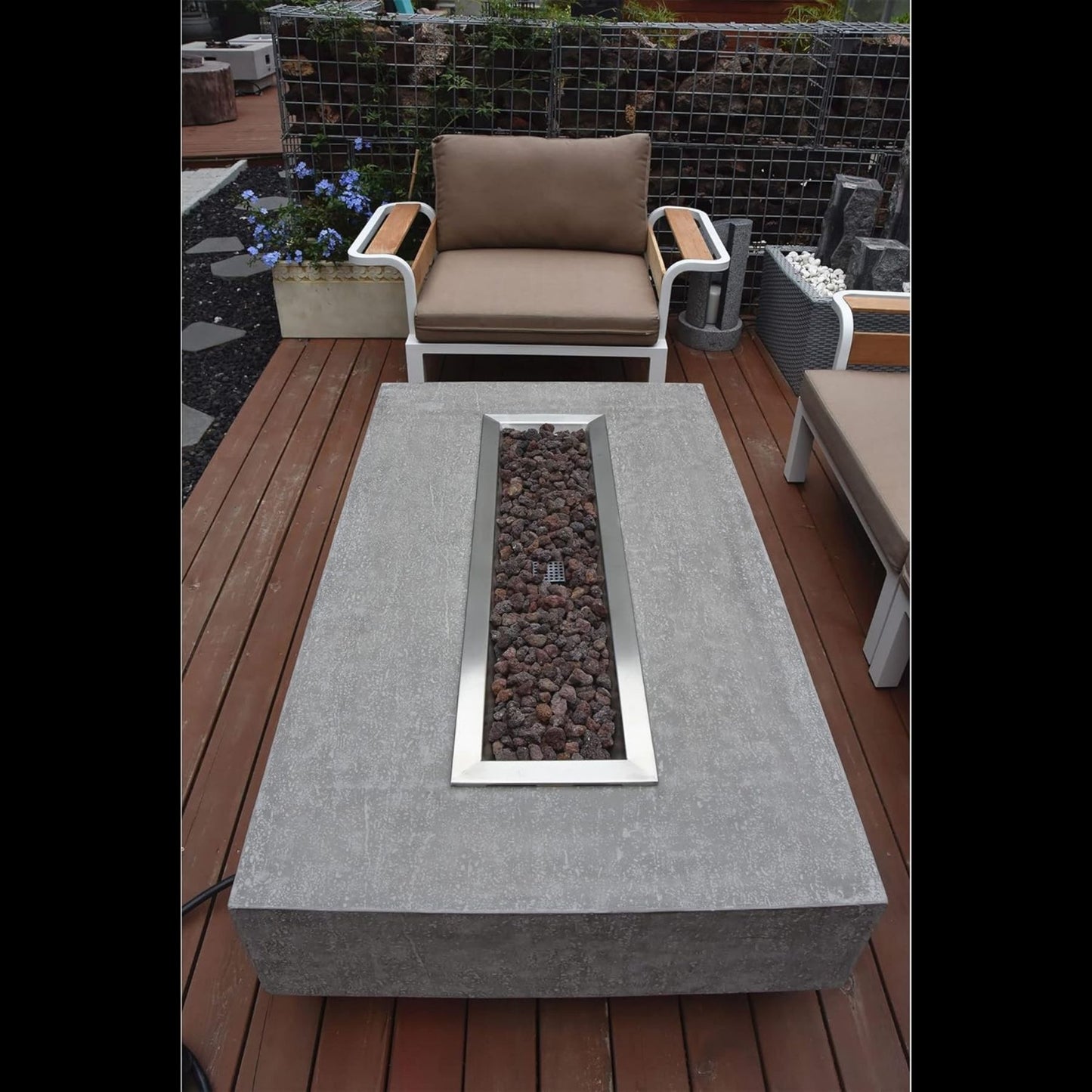 Hampton 56'' x 32'' Cast Concrete Fire Pit Table | 45,000 BTU | Propane | Lava Rocks & Cover