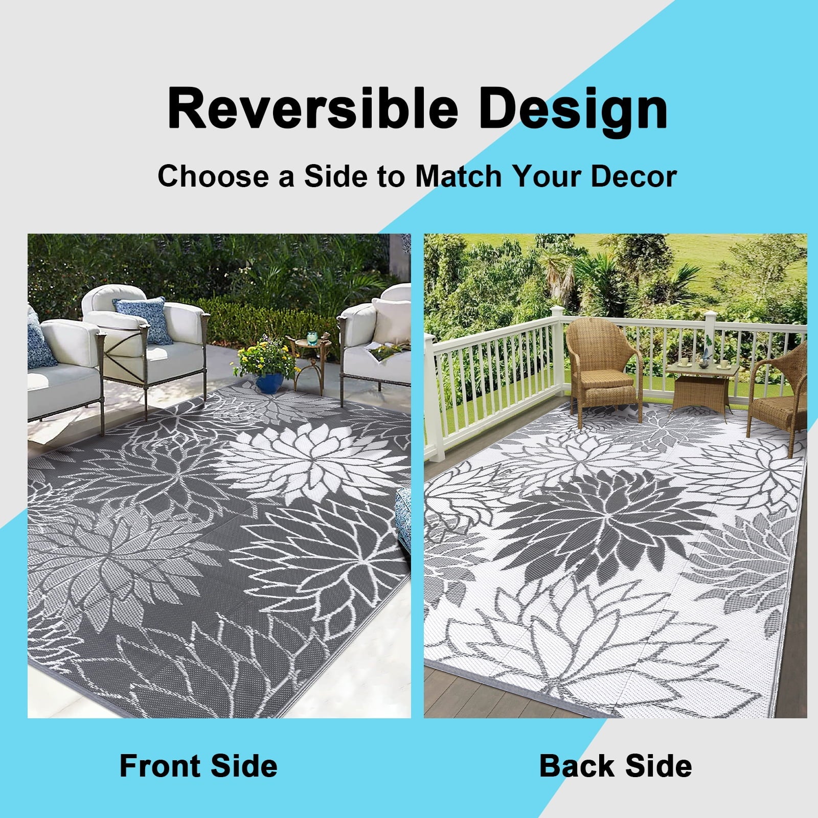 Outdoor Rugs for Patios Clearance 9'X12' Waterproof Patio Mat Plastic Straw Rug Reversible RV Camping Tent Rug outside Area Rug for RV, Patios,Deck, Beach,Balcony, Camping