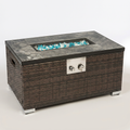 32 In. D Brown Retangular Outdoor Fire Table, Propane Fire Pit Rattan Wicker Gas Fire Table with Tile Tabletop