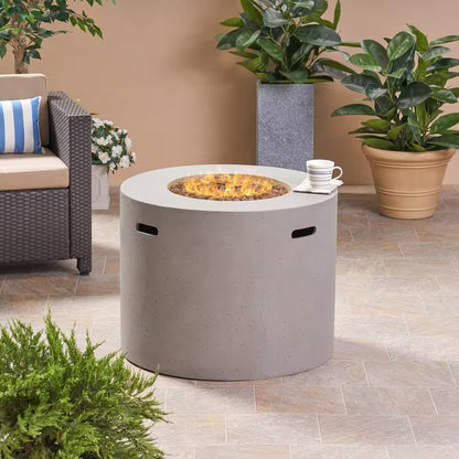 Zachary 31 In. X 24.5 In. Circular Concrete Propane Outdoor Patio Fire Pit in Light Gray