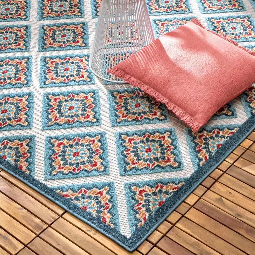Brooks Retro Red/Multicolor 8 Ft. X 10 Ft. Geometric Indoor/Outdoor Patio Area Rug