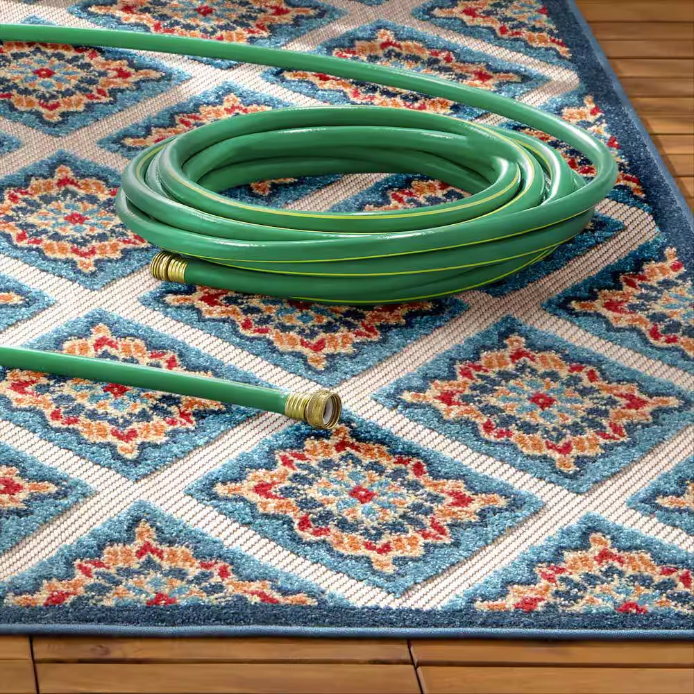 Brooks Retro Red/Multicolor 8 Ft. X 10 Ft. Geometric Indoor/Outdoor Patio Area Rug