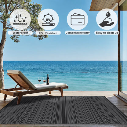 8'X 10' Outdoor Waterproof Rug Camping Mat Patio Carpet,Black&Gray