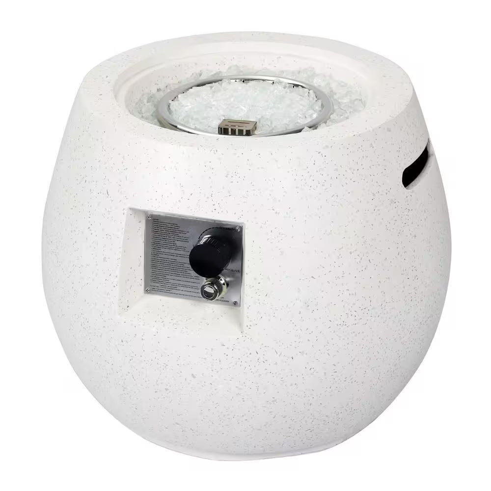 21.25 In. White round Concrete Propane Gas Fire Pit Table 40,000-BTU with Lid