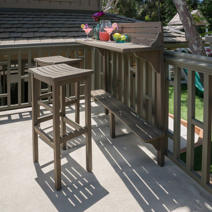 NIKKI CASA 3-Piece Outdoor Balcony Bar Set | Gray Acacia Wood | Table & 2 Stools | Seats 2