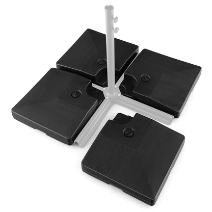 Black plastic tree stand base with central pole on a white background