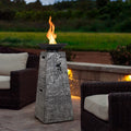 48" Outdoor Propane Fire Bowl Column – 30,000 BTU with Lava Rocks & PVC Cover