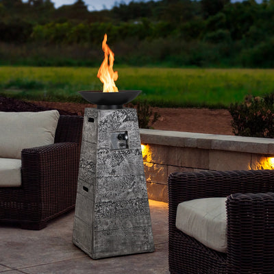 48" Outdoor Propane Fire Bowl Column – 30,000 BTU with Lava Rocks & PVC Cover