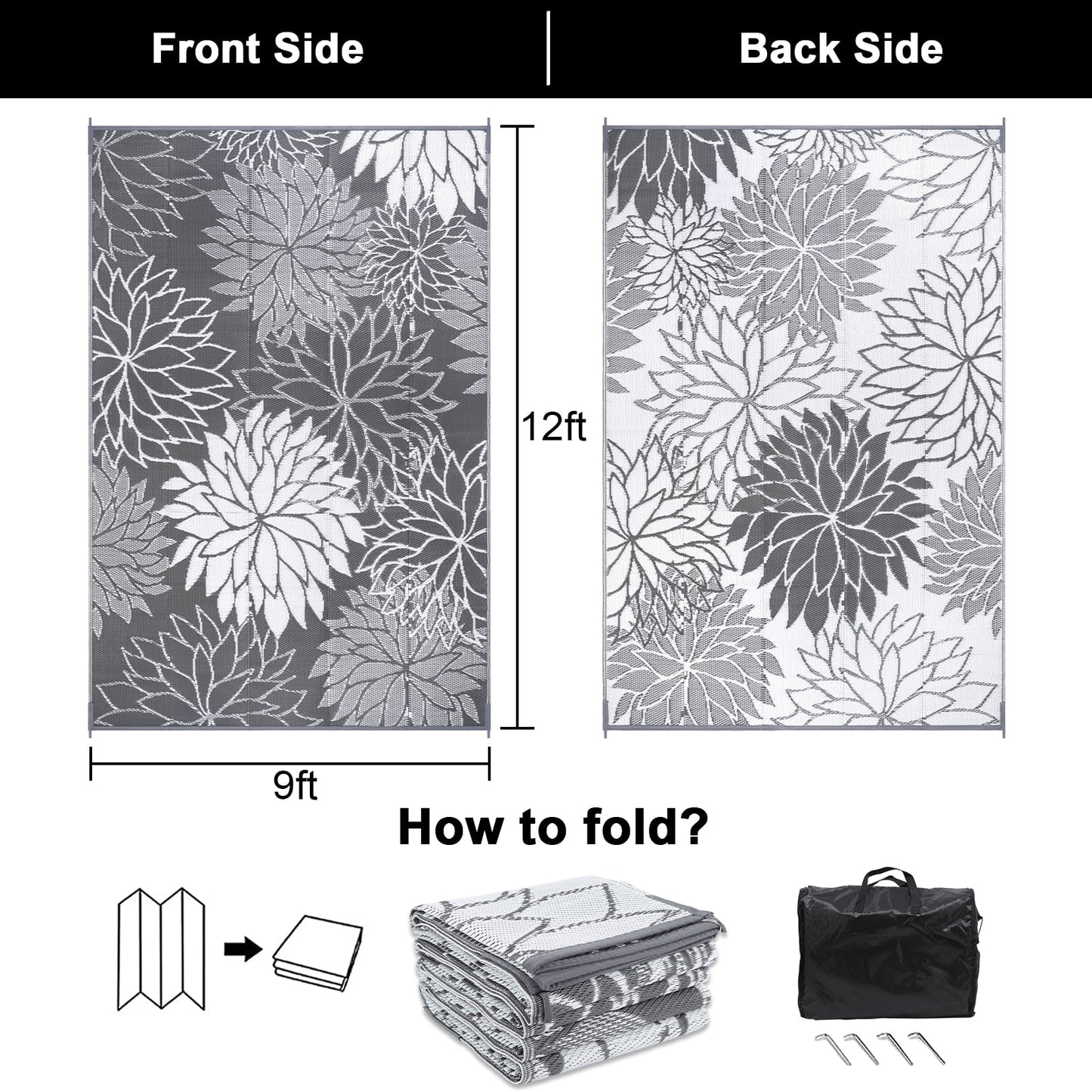 Outdoor Rugs for Patios Clearance 9'X12' Waterproof Patio Mat Plastic Straw Rug Reversible RV Camping Tent Rug outside Area Rug for RV, Patios,Deck, Beach,Balcony, Camping