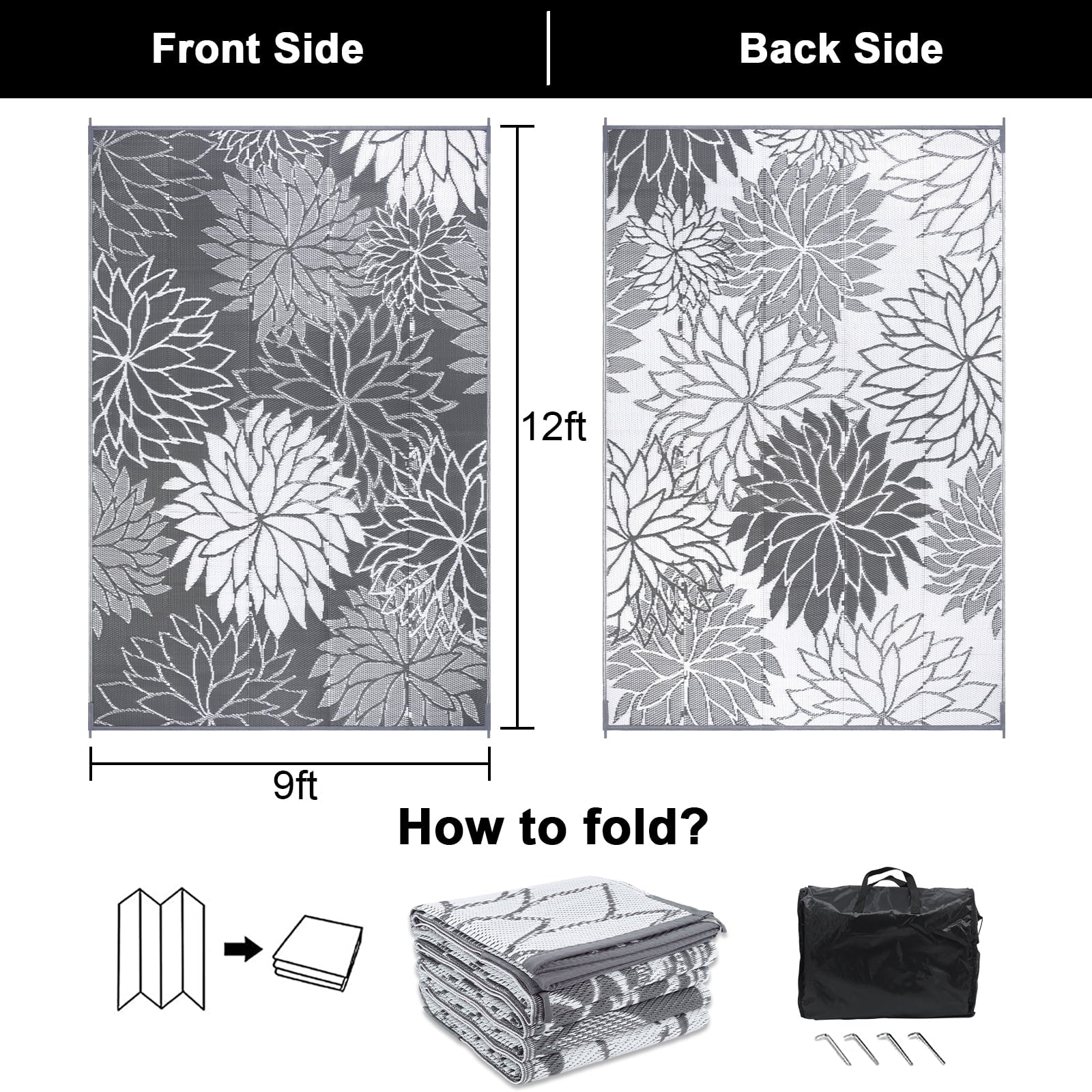 Outdoor Rugs for Patios Clearance 9'X12' Waterproof Patio Mat Plastic Straw Rug Reversible RV Camping Tent Rug outside Area Rug for RV, Patios,Deck, Beach,Balcony, Camping