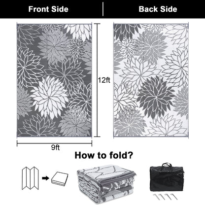 Outdoor Rugs for Patios Clearance 9'X12' Waterproof Patio Mat Plastic Straw Rug Reversible RV Camping Tent Rug outside Area Rug for RV, Patios,Deck, Beach,Balcony, Camping