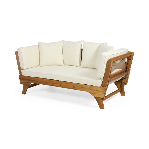 Outdoor Acacia Wood Expandable Daybed with Cushions | Converts Sofa to Bed | Blue or Beige